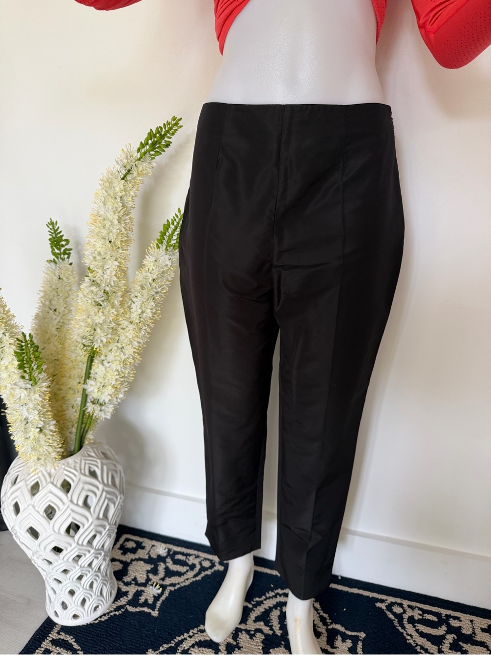 Prada Black 100% Silk Pants Size 42 Made in Italy